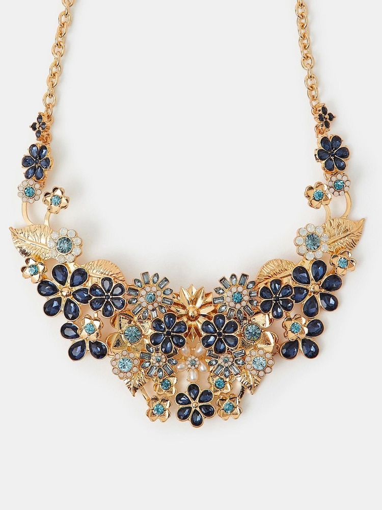Accessorize Blue Gem Flower Statement Necklace - Image 2 of 4 Accessorize Blue Gem Flower Statement Necklace - Image 2 of 4