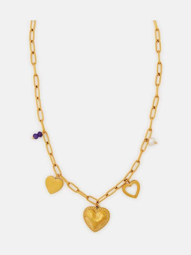 Accessorize Gold Plated Stainless Steel Heart Charm Necklace - Image 1 of 1 Accessorize Gold Plated Stainless Steel Heart Charm Necklace - Image 1 of 1