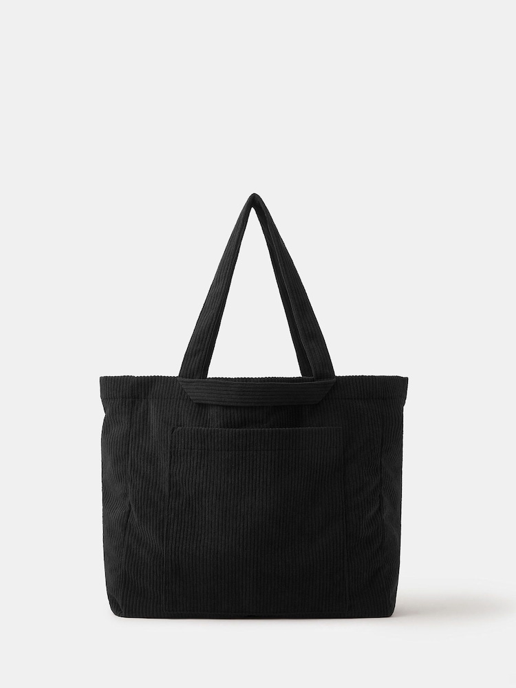 Accessorize Black Double Strap Corduroy Shopper Bag - Image 1 of 6 Accessorize Black Double Strap Corduroy Shopper Bag - Image 1 of 6