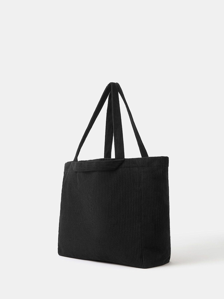 Accessorize Black Double Strap Corduroy Shopper Bag - Image 2 of 6 Accessorize Black Double Strap Corduroy Shopper Bag - Image 2 of 6