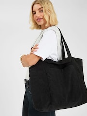 Accessorize Black Double Strap Corduroy Shopper Bag - Image 6 of 6