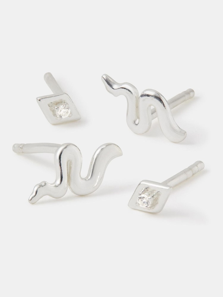 Accessorize 925 Sterling Silver 2-Pack Snake & Eye Stud Earrings - Image 1 of 2 Accessorize 925 Sterling Silver 2-Pack Snake & Eye Stud Earrings - Image 1 of 2