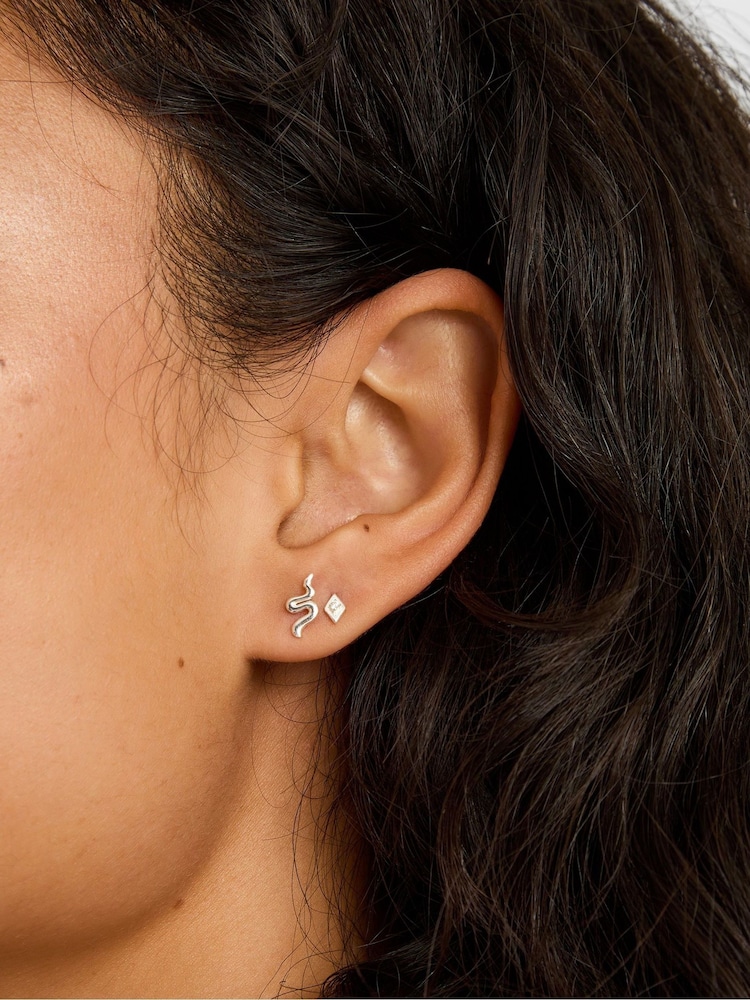 Accessorize 925 Sterling Silver 2-Pack Snake & Eye Stud Earrings - Image 2 of 2 Accessorize 925 Sterling Silver 2-Pack Snake & Eye Stud Earrings - Image 2 of 2