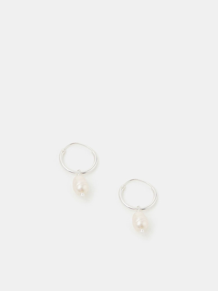 Accessorize 925 Sterling Silver Pearl Hoop Earrings - Image 1 of 3