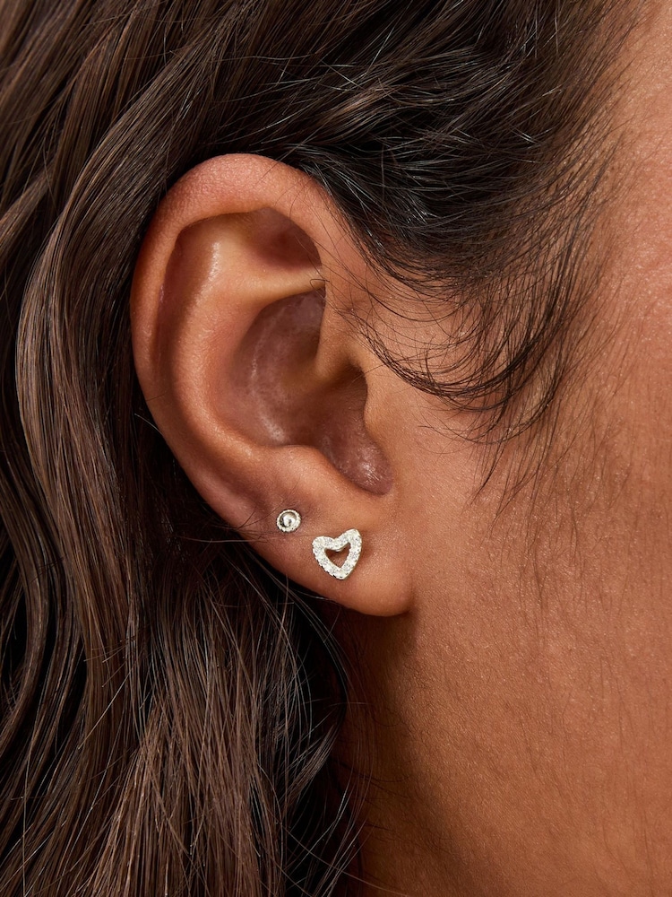 Accessorize Silver Sterling  2-Pack Heart Stud Earrings - Image 2 of 2