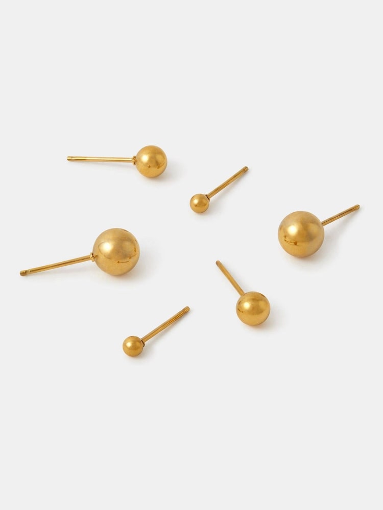 Accessorize Gold 3-Pack Stainless Steel Ball Stud Earrings - Image 1 of 2