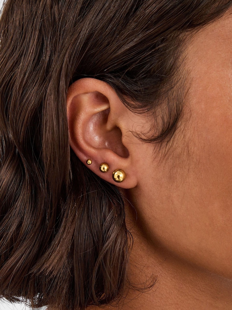 Accessorize Gold 3-Pack Stainless Steel Ball Stud Earrings - Image 2 of 2