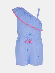 Angels By Accessorize Blue Girls Embroidered One Shoulder Playsuit - Image 1 of 2