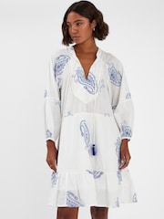 Accessorize Natural Embroidered Long Sleeve Mini Dress - Image 1 of 4