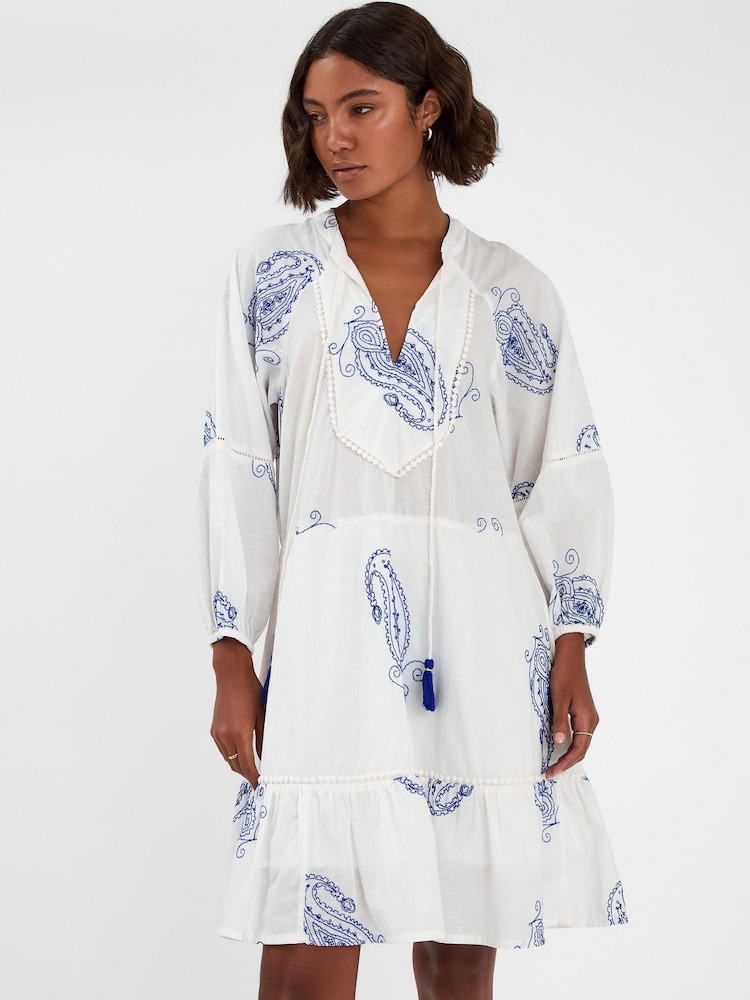 Accessorize Natural Embroidered Long Sleeve Mini Dress - Image 1 of 4