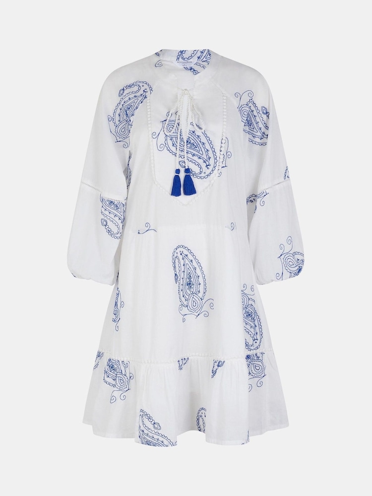 Accessorize Natural Embroidered Long Sleeve Mini Dress - Image 4 of 4