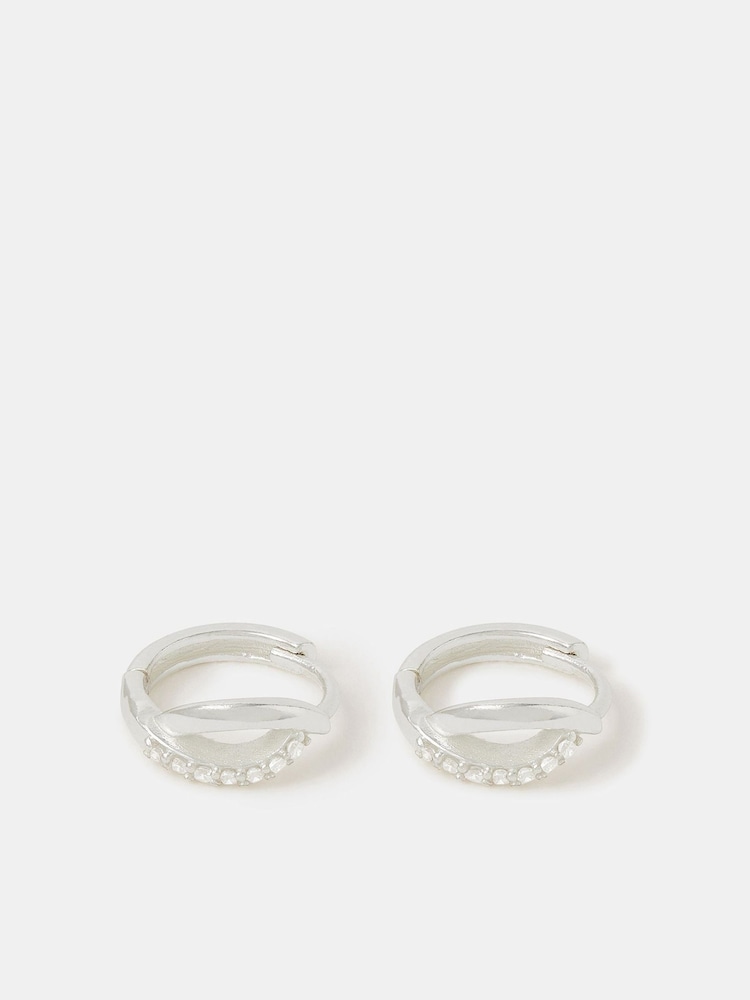 Accessorize 925 Sterling Silver Diamanté Twist Hoop Earrings - Image 1 of 3 Accessorize 925 Sterling Silver Diamanté Twist Hoop Earrings - Image 1 of 3
