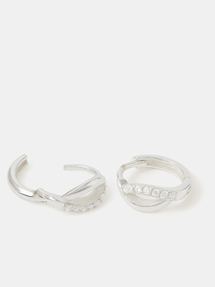 Accessorize 925 Sterling Silver Diamanté Twist Hoop Earrings - Image 2 of 3