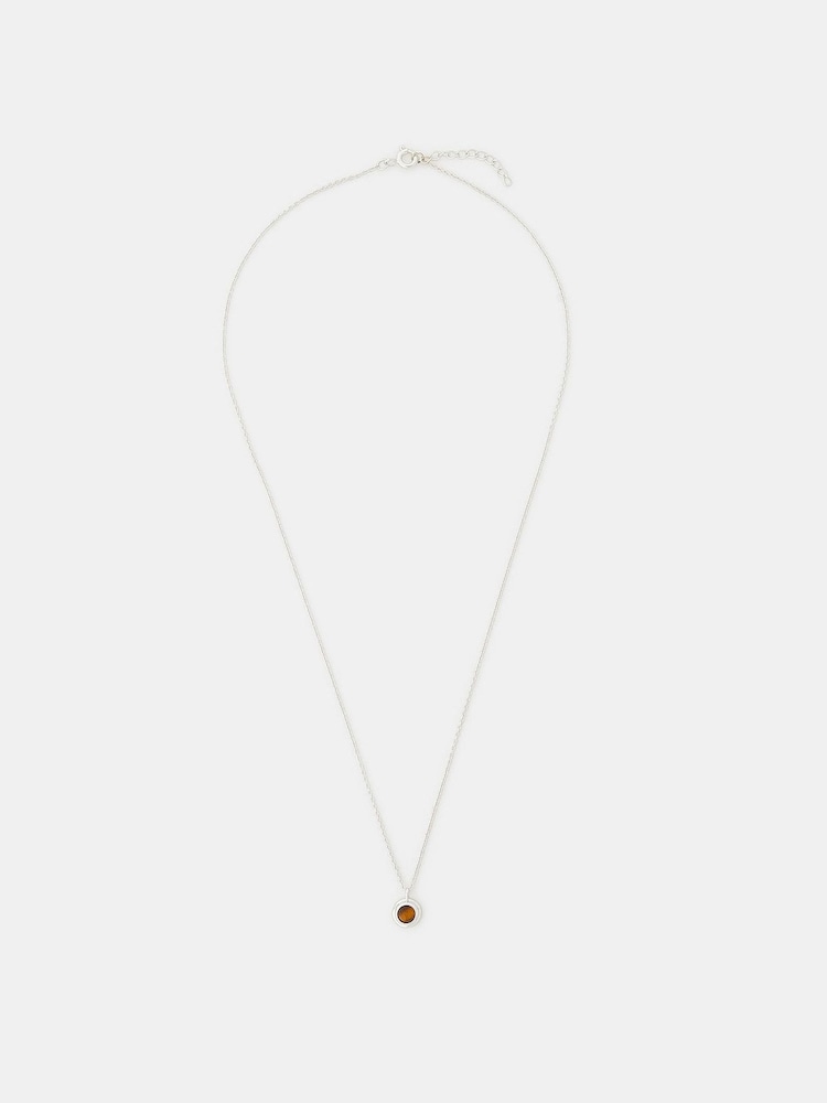 Accessorize Brown Sterling Silver Healing Stone Pendant Necklace - Image 1 of 2 Accessorize Brown Sterling Silver Healing Stone Pendant Necklace - Image 1 of 2