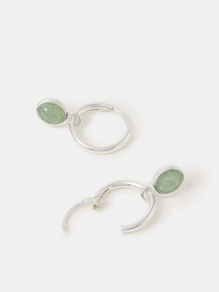 Accessorize Green Sterling Healing Stone Hoop Earrings - Image 2 of 2 Accessorize Green Sterling Healing Stone Hoop Earrings - Image 2 of 2