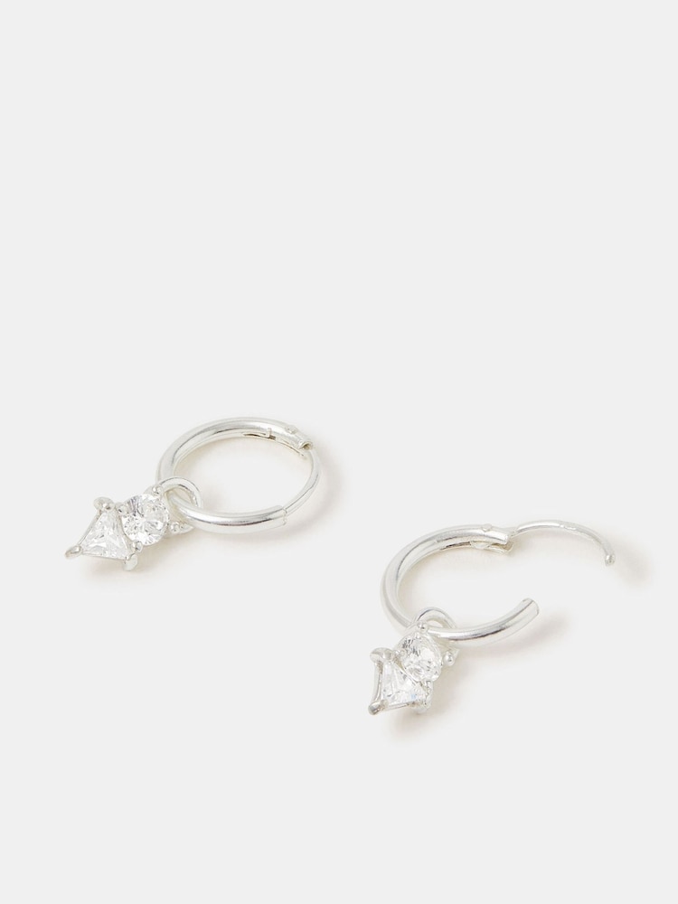 Accessorize 925 Sterling Silver Diamanté Hoop Earrings - Image 2 of 3
