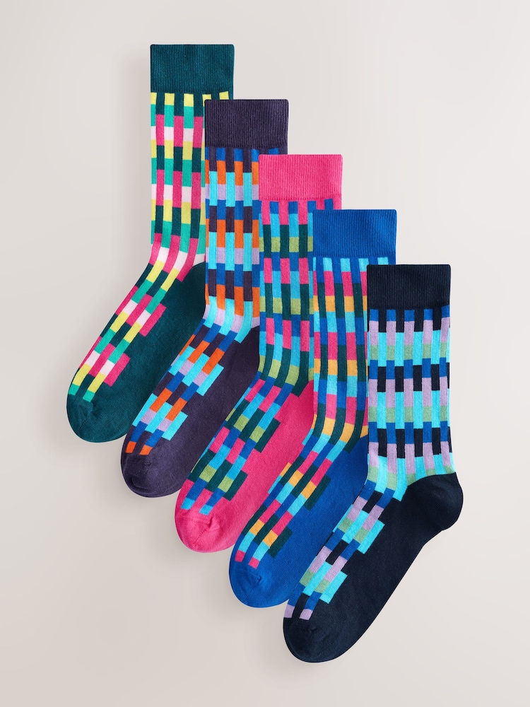 Bright Blue/Green/Orange Pattern Socks 5 Pack - Image 1 of 8 Bright Blue/Green/Orange Pattern Socks 5 Pack - Image 1 of 8