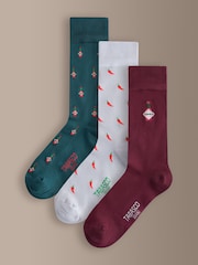 Green/Red/Grey Signature Tabasco Modal Pattern Socks 3 Pack - Image 1 of 6