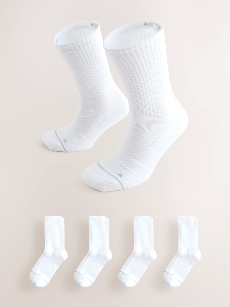 White Active Cushioned Sports Socks 4 Pack - Image 1 of 7 White Active Cushioned Sports Socks 4 Pack - Image 1 of 7