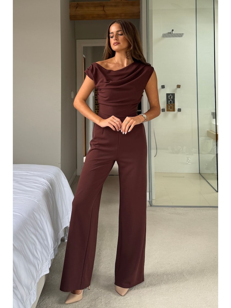 Girl In Mind Brown Donna Asymmetric Neckline  Jumpsuit - Image 1 of 4