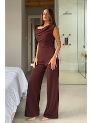 Girl In Mind Brown Donna Asymmetric Neckline  Jumpsuit - Image 2 of 4