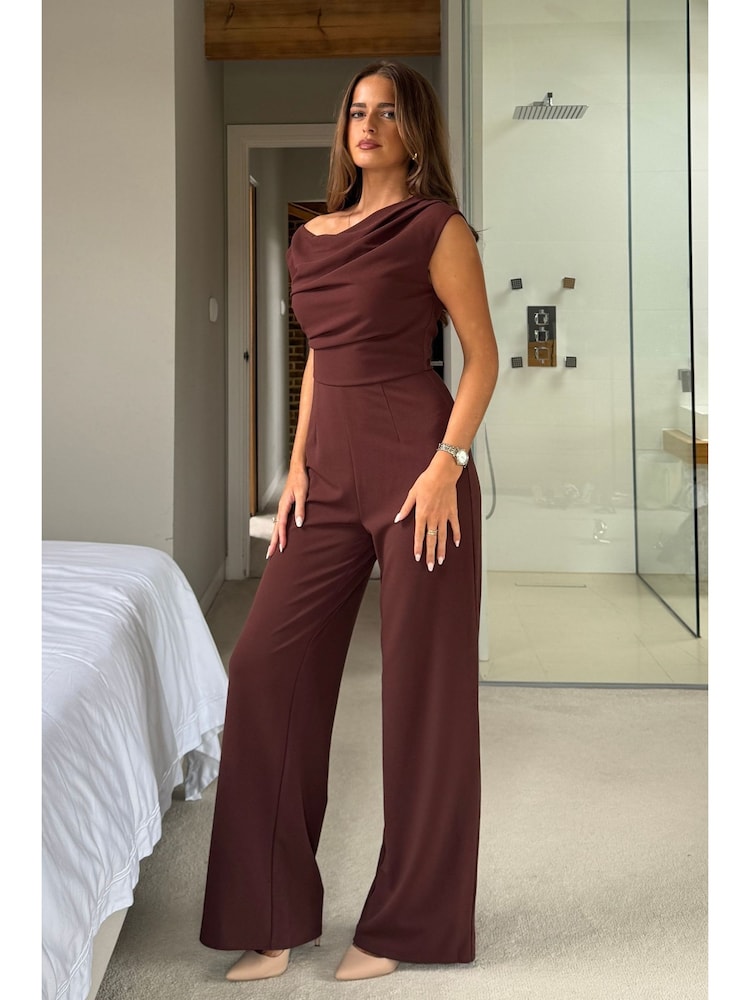Girl In Mind Brown Donna Asymmetric Neckline  Jumpsuit - Image 2 of 4