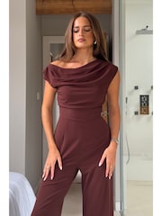 Girl In Mind Brown Donna Asymmetric Neckline  Jumpsuit - Image 4 of 4