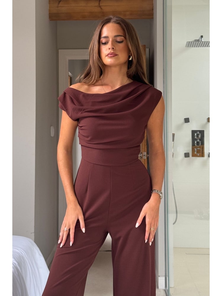 Girl In Mind Brown Donna Asymmetric Neckline  Jumpsuit - Image 4 of 4
