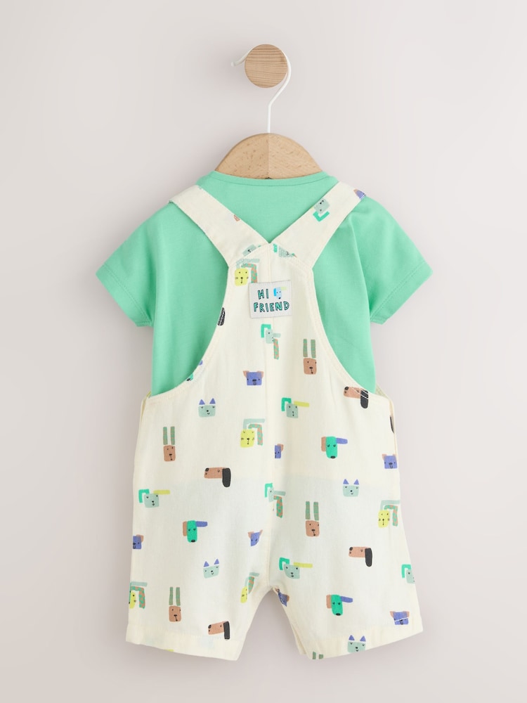 Verde con perros - Twill Dungaree and Bodysuit Baby Set (0mths-2yrs) - Imagen 2 de 7