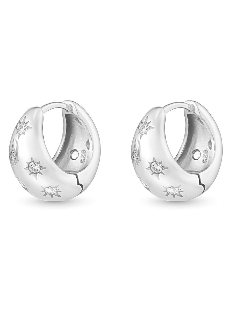 Beaverbrooks Sterling Silver Plated Cubic Zirconia Huggie Hoop Earrings - Image 2 of 4