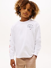 Tommy Hilfiger White Multi-Badge Long Sleeve T-Shirt - Image 1 of 5