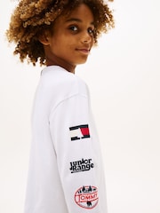 Tommy Hilfiger White Multi-Badge Long Sleeve T-Shirt - Image 4 of 5