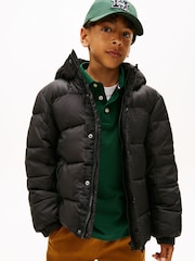 Tommy Hilfiger Black Mixed Texture Hooded Puffer Jacket - Image 3 of 6