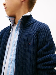 Tommy Hilfiger Blue Essential Stitch Zip-Thru Cardigan - Image 4 of 5