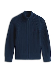Tommy Hilfiger Blue Essential Stitch Zip-Thru Cardigan - Image 5 of 5