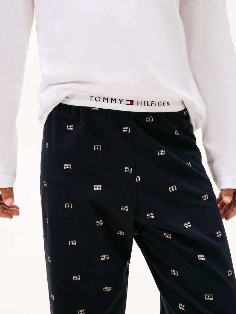 Buy Tommy Hilfiger White Essential Long Sleeve Print Pyjamas Set