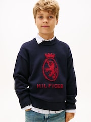 Tommy Hilfiger Blue TH Crest Intarsia Crew Neck Jumper - Image 1 of 5