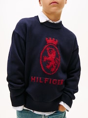 Tommy Hilfiger Blue TH Crest Intarsia Crew Neck Jumper - Image 4 of 5