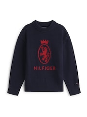 Tommy Hilfiger Blue TH Crest Intarsia Crew Neck Jumper - Image 5 of 5