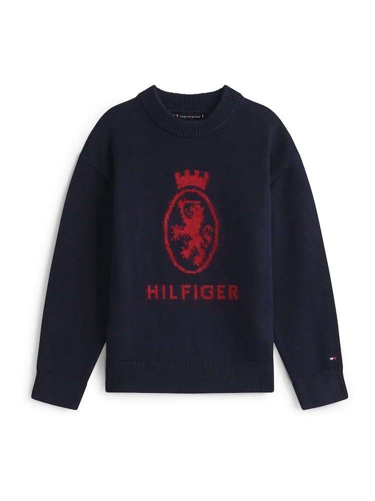 Tommy Hilfiger Blue TH Crest Intarsia Crew Neck Jumper - Image 5 of 5 Tommy Hilfiger Blue TH Crest Intarsia Crew Neck Jumper - Image 5 of 5