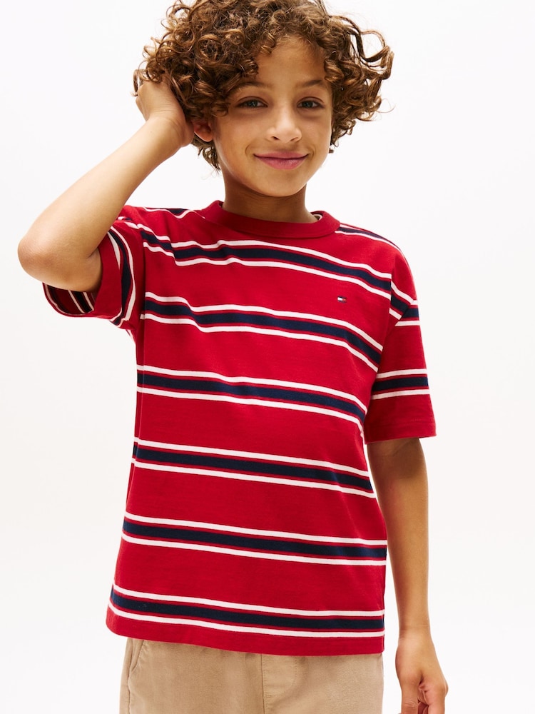 Tommy Hilfiger Red Stripe Crew Neck T-Shirt - Image 1 of 5 Tommy Hilfiger Red Stripe Crew Neck T-Shirt - Image 1 of 5