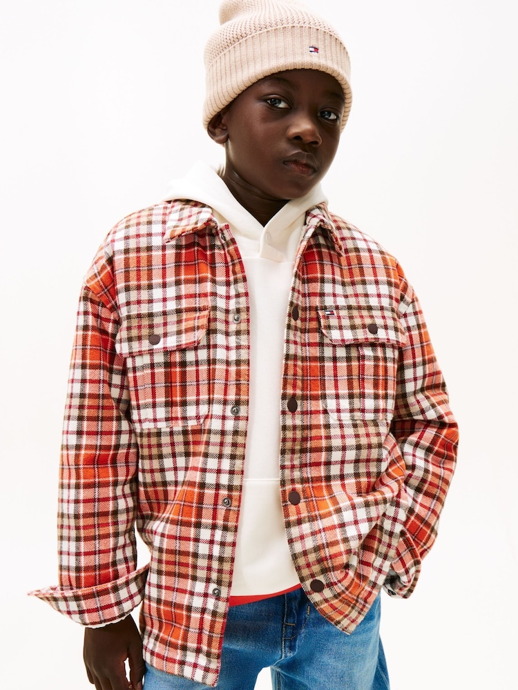 Tommy Hilfiger Red Regular Fit Check Twill Overshirt - Image 1 of 5 Tommy Hilfiger Red Regular Fit Check Twill Overshirt - Image 1 of 5