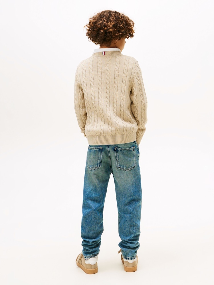 Tommy Hilfiger Cream Cable Knit Crew Neck Jumper - Image 2 of 5 Tommy Hilfiger Cream Cable Knit Crew Neck Jumper - Image 2 of 5