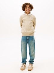 Tommy Hilfiger Cream Cable Knit Crew Neck Jumper - Image 3 of 5