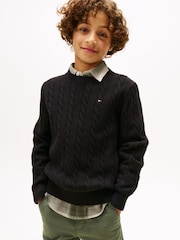 Tommy Hilfiger Black Cable Knit Crew Neck Jumper - Image 1 of 5