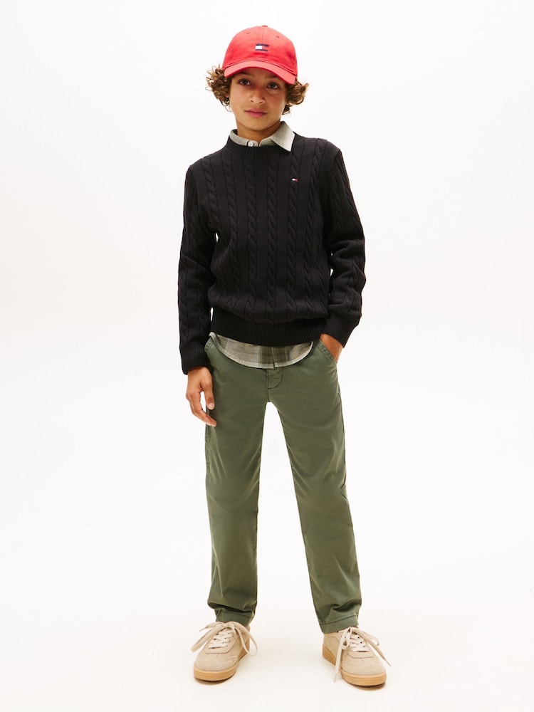 Tommy Hilfiger Black Cable Knit Crew Neck Jumper - Image 2 of 5 Tommy Hilfiger Black Cable Knit Crew Neck Jumper - Image 2 of 5