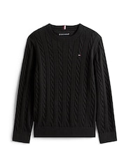 Tommy Hilfiger Black Cable Knit Crew Neck Jumper - Image 5 of 5