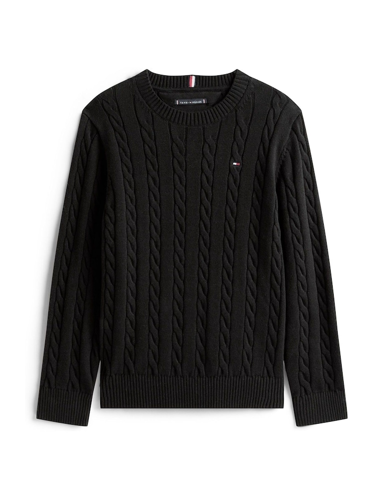 Tommy Hilfiger Black Cable Knit Crew Neck Jumper - Image 5 of 5