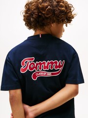 Tommy Hilfiger Blue Varsity Back Logo Crew Neck T-Shirt - Image 4 of 5
