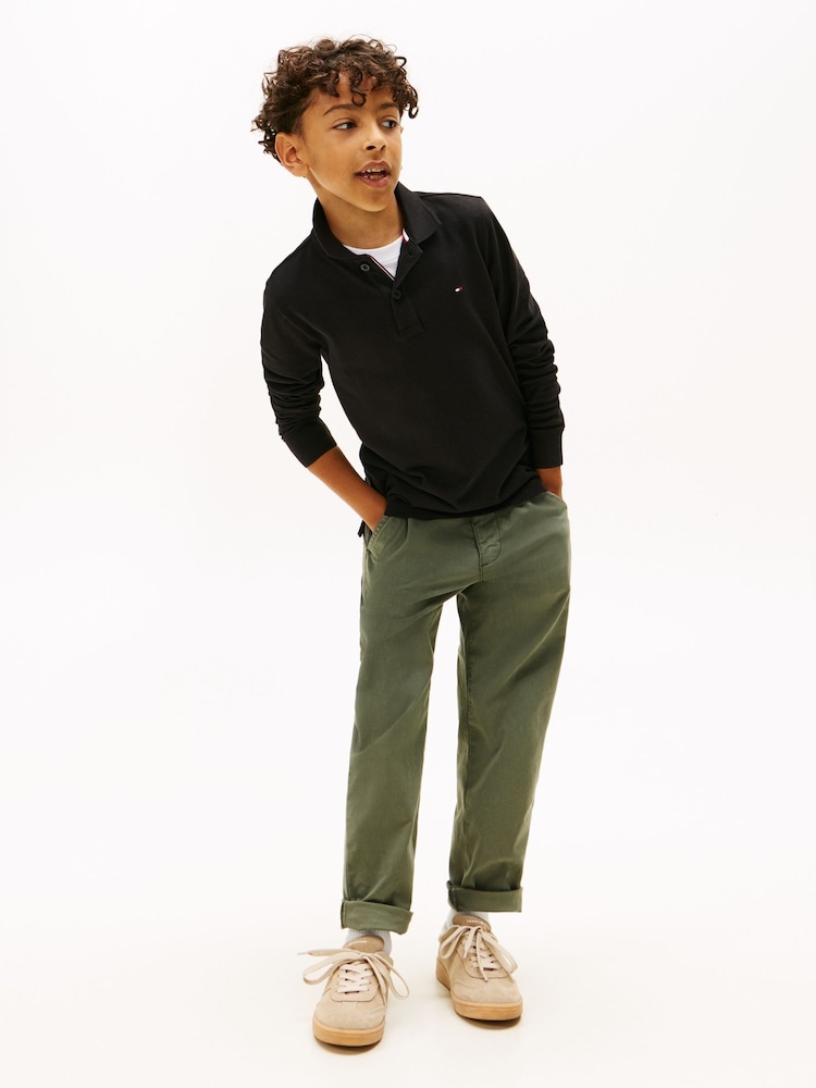 Tommy Hilfiger Black Regular Fit Pique Long Sleeve Polo Shirt - Image 2 of 5 Tommy Hilfiger Black Regular Fit Pique Long Sleeve Polo Shirt - Image 2 of 5